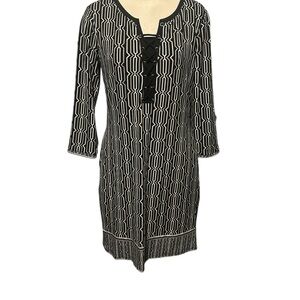 41 Hawthorn Black and White Geometric Dress with lace up detail Size S NWT